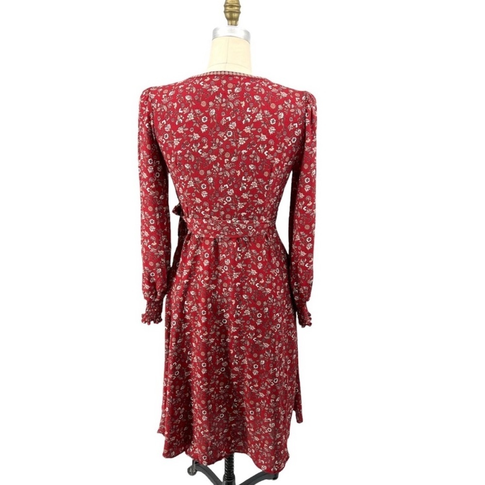 NWT Max Studio Balloon Sleeve Red Floral Wrap Dress Size S - Picture 3 of 9